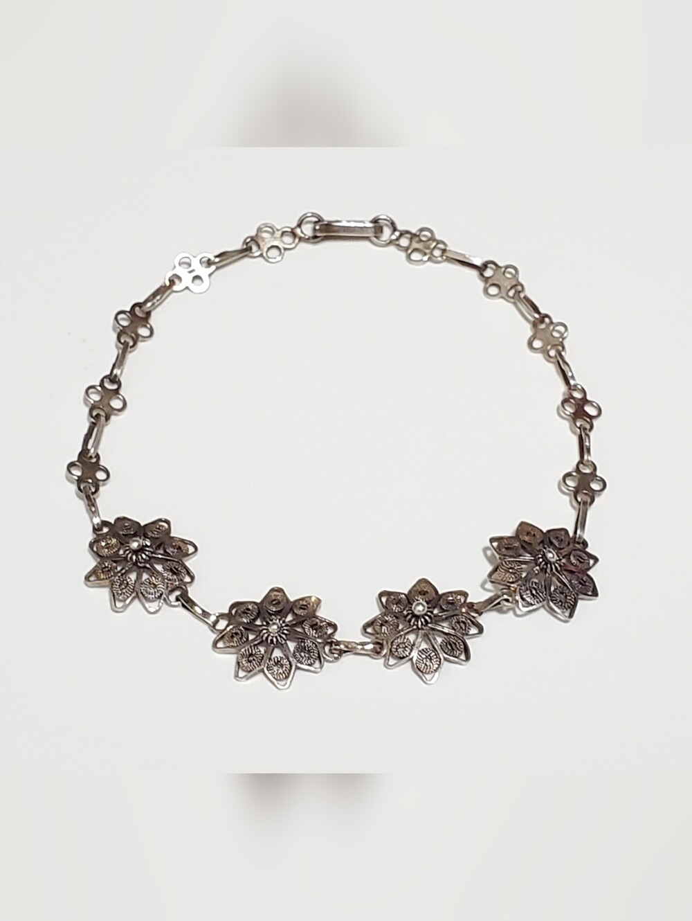 Antique Sterling Silver Floral Filigree Bracelet